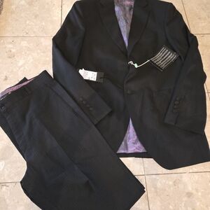 Caramelo NEW Men's Black Pinstripe Suit EU50 40R 32" Unhemmed Pants